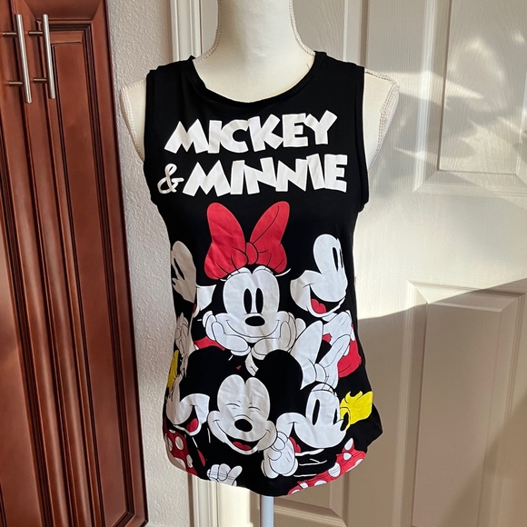 Disney women’s juniors Black Mickey & Minnie Tank Top - Picture 1 of 5